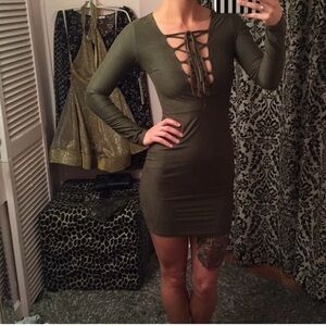 Olive Green, Suede Long Sleeve Dress